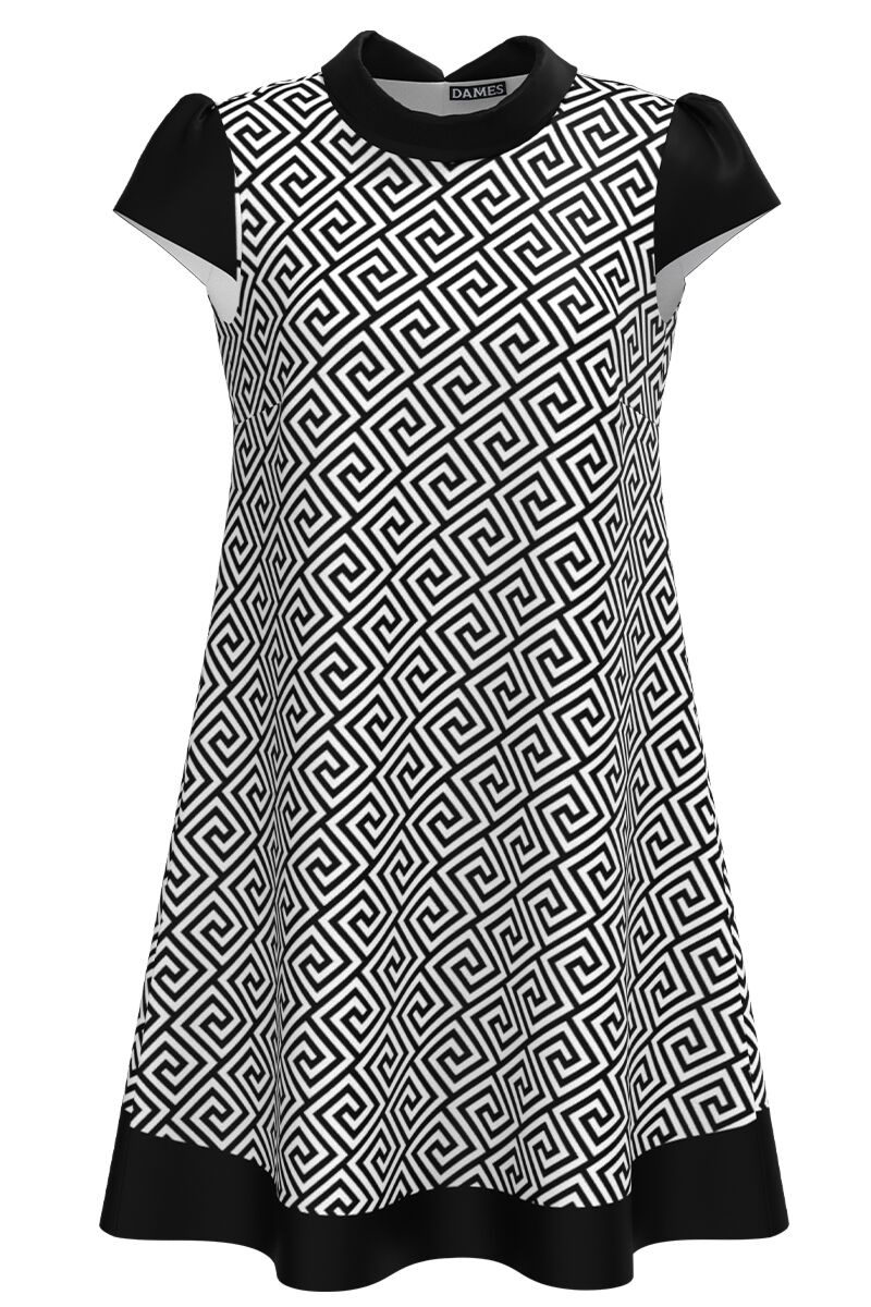 Rochie casual alb negru imprimata cu model abstract  CMD4257