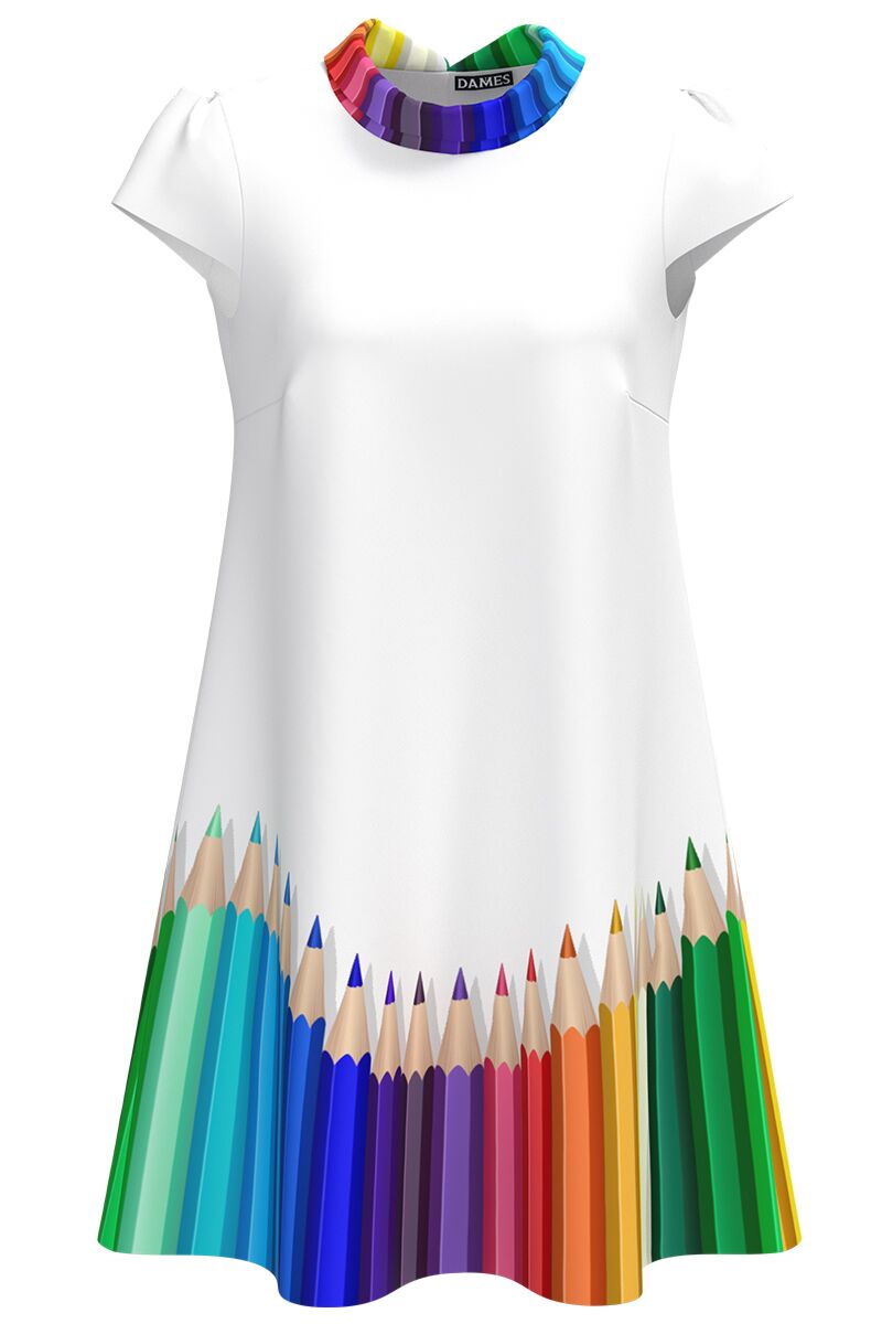 Rochie casual alba imprimata Creioane colorate  CMD4315