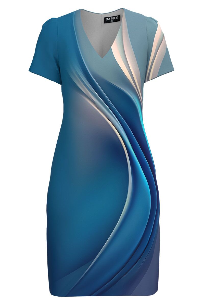 Rochie DAMES casual albastra cu decolteu in V imprimata abstract 