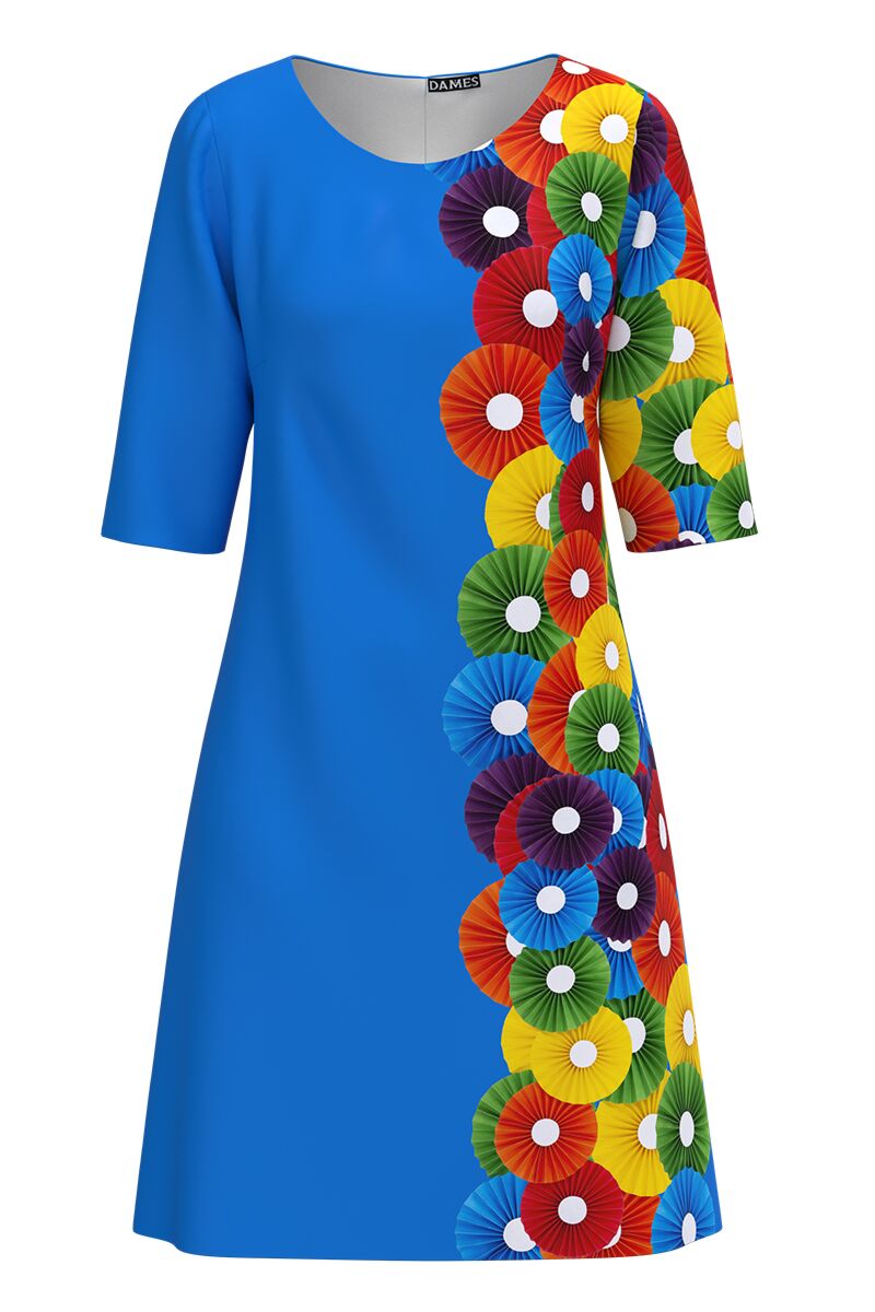 Rochie casual albastra  imprimata cu model floral multicolor CMD3903