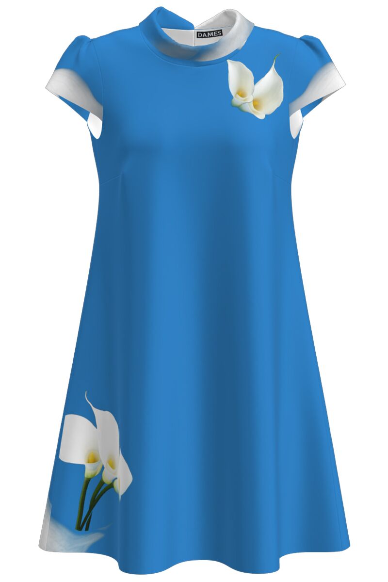 Rochie casual albastra imprimata digital cu model Cale CMD2817