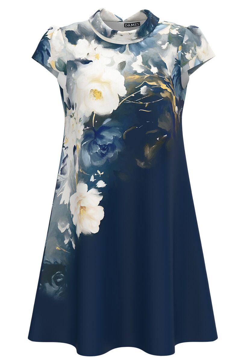 Rochie casual bleumarin imprimata cu model floral  CMD4180