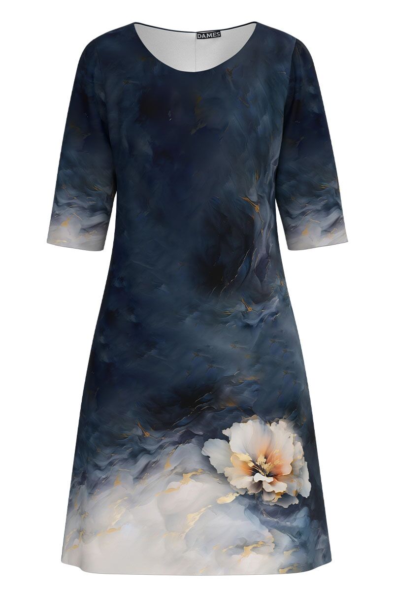 Rochie DAMES casual bleumarin in degrade imprimata cu model floral 
