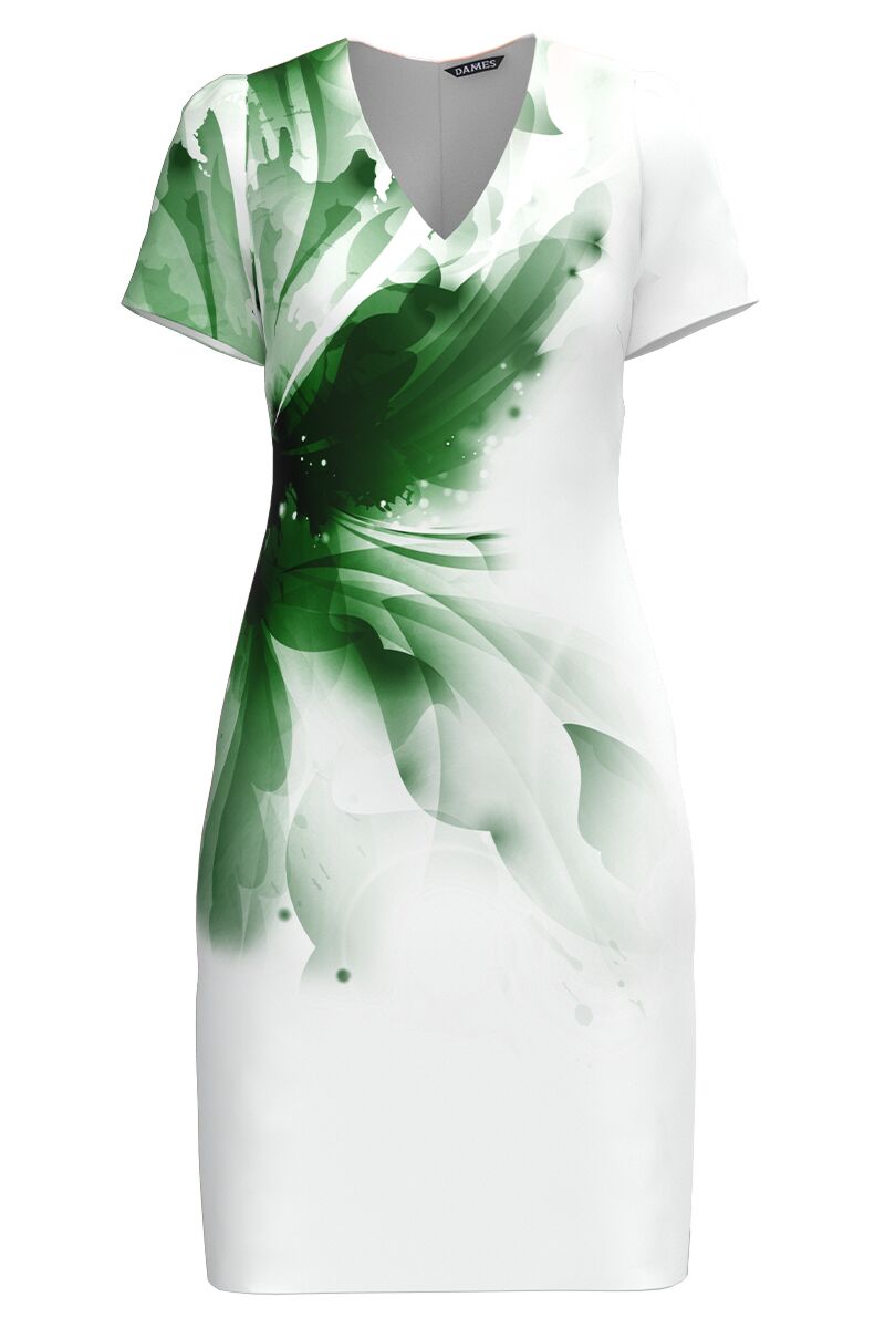 Rochie casual cu decolteu in V imprimata Abstract verde CMD4670