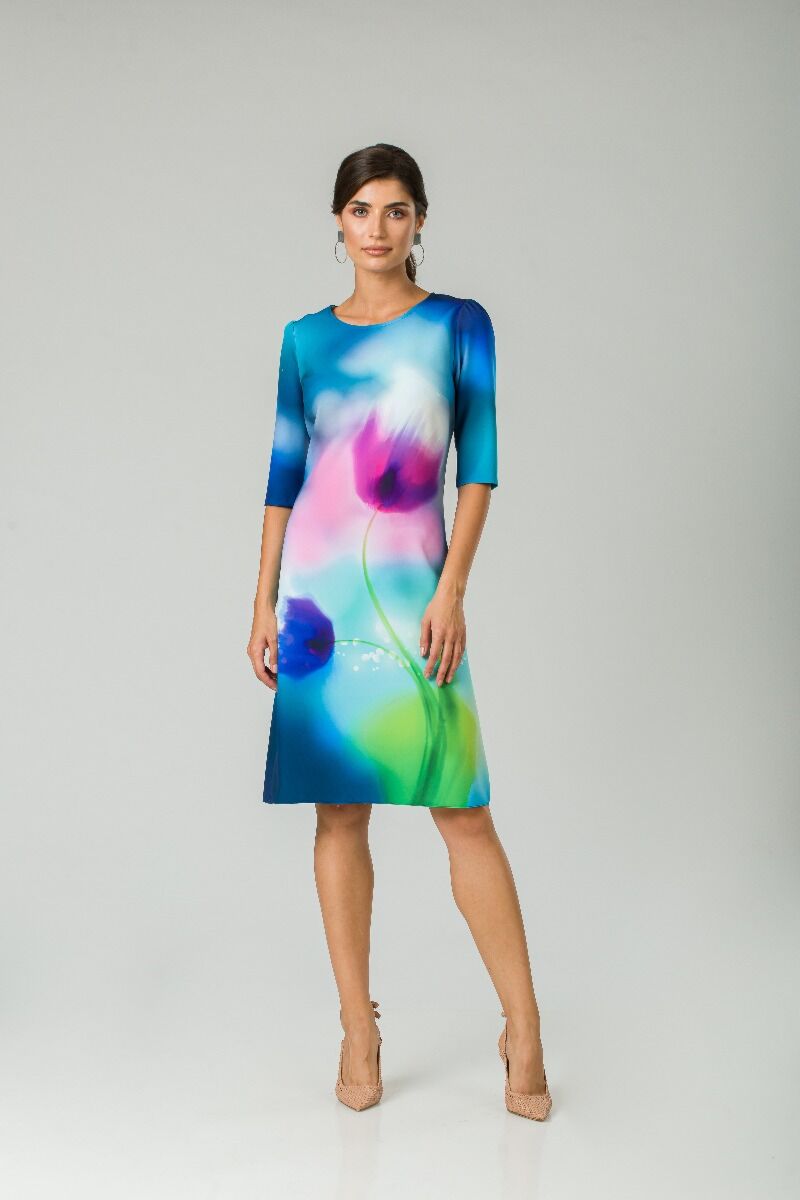 rochie DAMES de craciun imprimata cu lalele multicolore