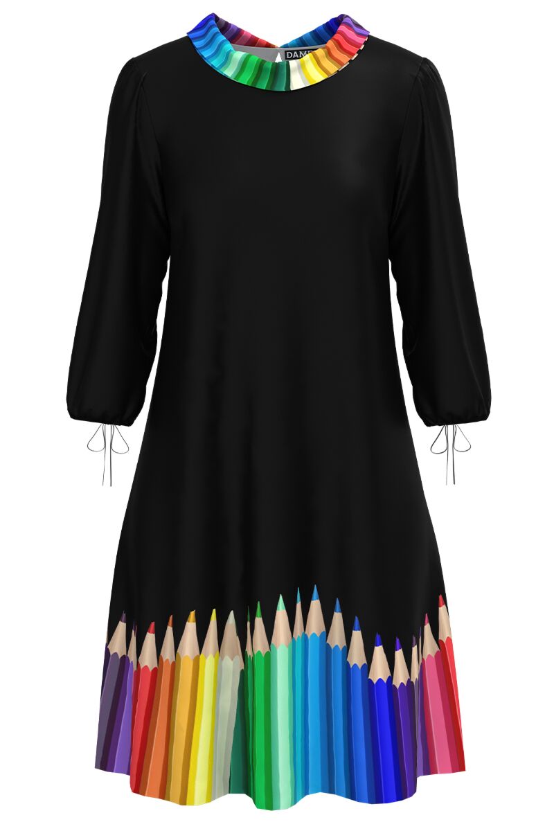 Rochie casual cu maneca trei sferturi imprimata Creioane colorate CMD4644