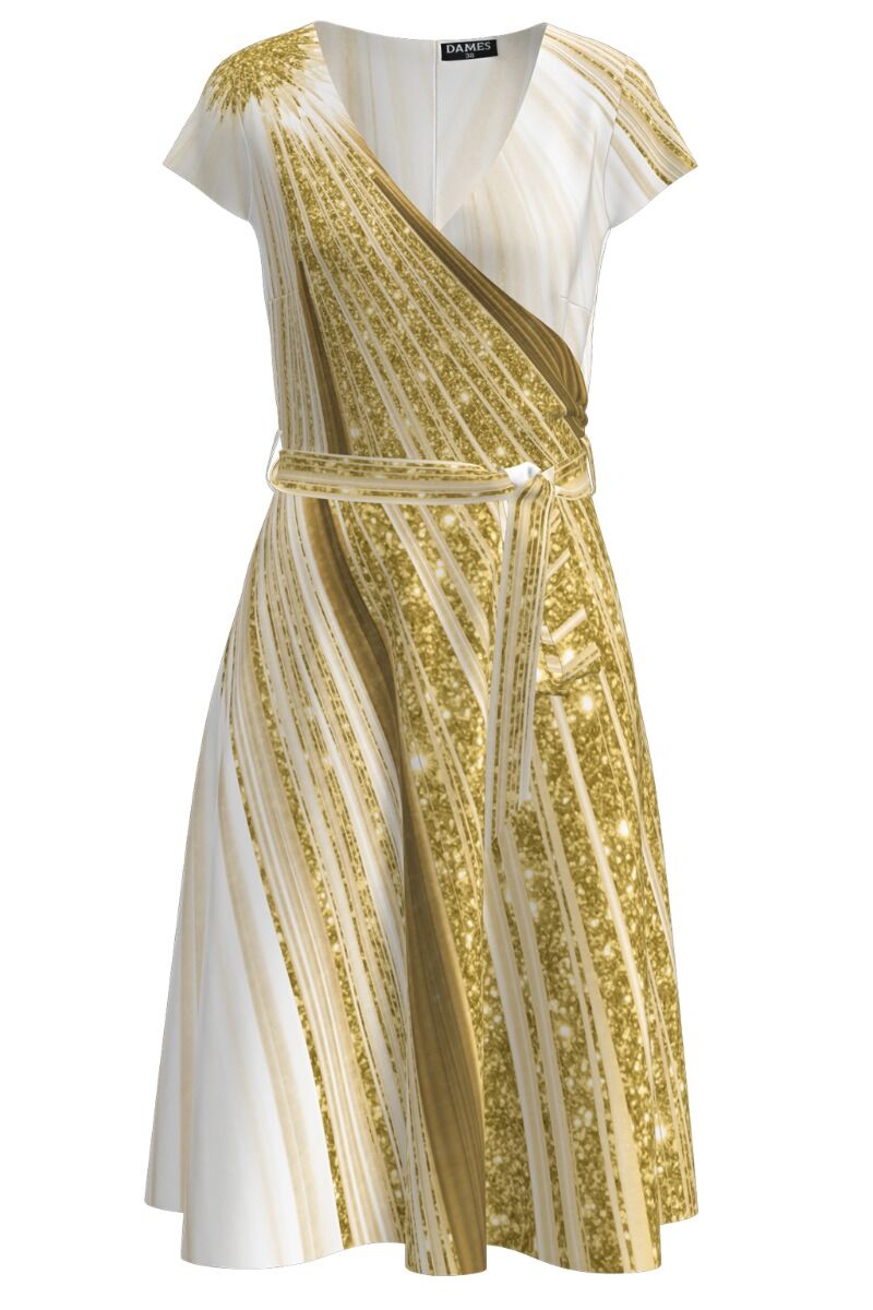Rochie casual de vara cu maneca scurta imprimata galben auriu CMD2567