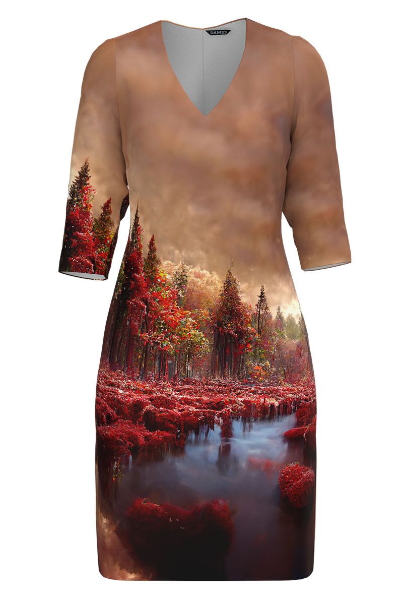 Rochie DAMES casual multicolora cu decolteu in V imprimata Autumn  