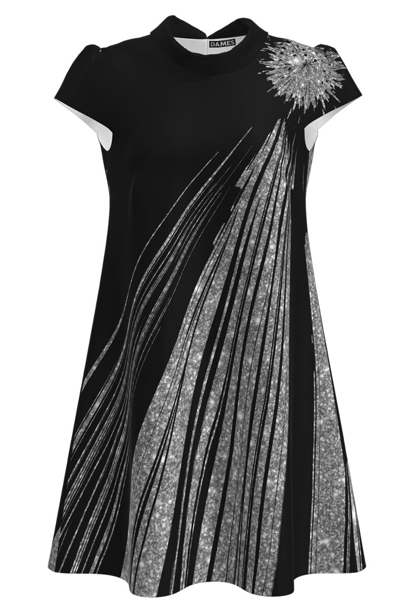 Rochie DAMES casual neagra imprimata cu model abstract  