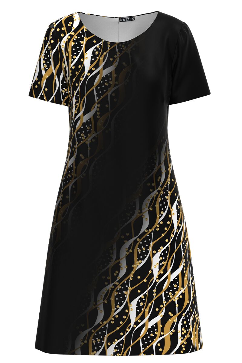 Rochie DAMES casual neagra imprimata cu model abstract auriu 