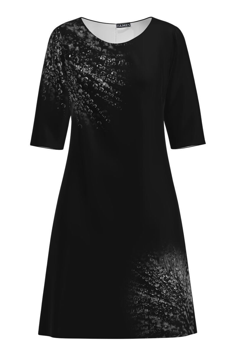 Rochie casual neagra imprimata picaturi de roua  CMD4024