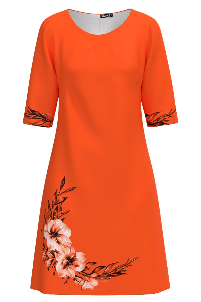 Rochie casual portocalie imprimata cu model floral CMD4668