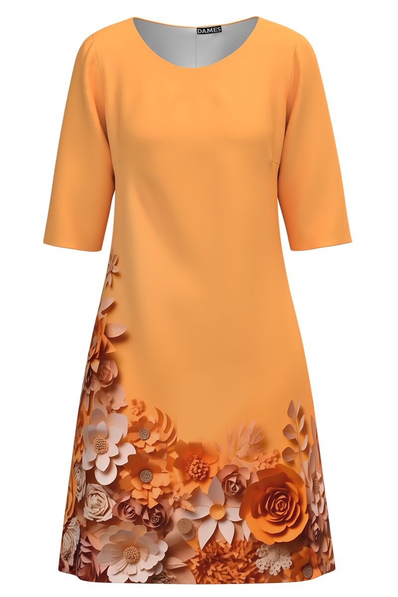 Rochie DAMES casual portocalie imprimata cu model floral  