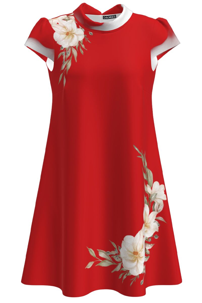 Composition suspension Serena Rochie casual rosie imprimata cu model floral CMD2514