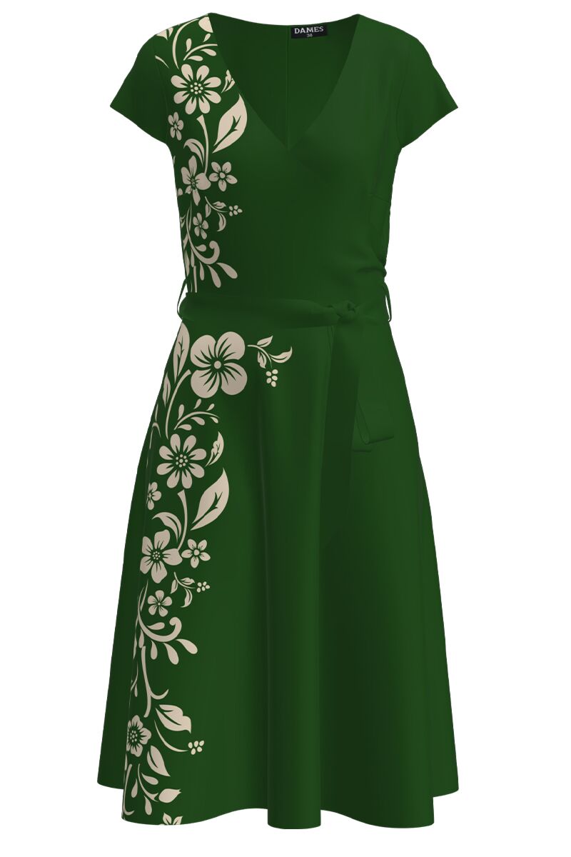 Rochie casual verde de vara cu maneca scurta imprimata cu model floral CMD2626