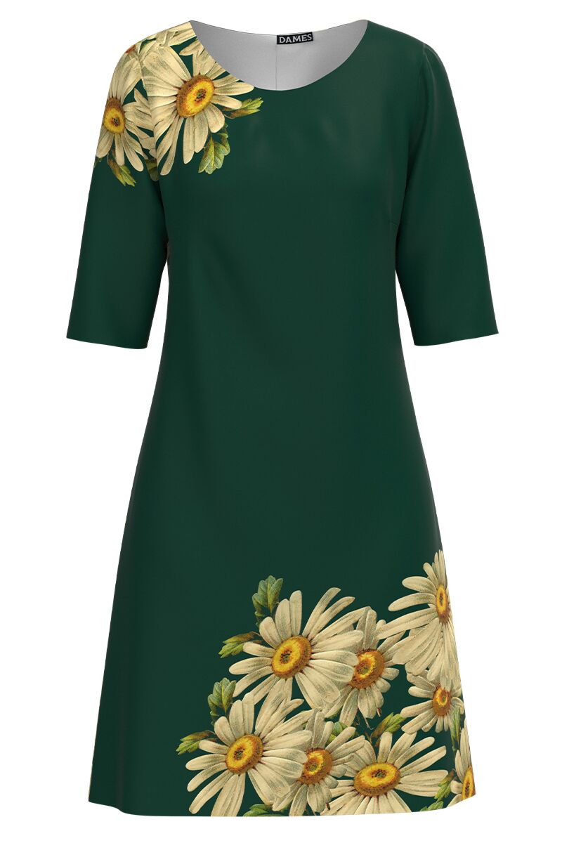 Rochie casual verde imprimata cu model floral margarete CMD3027