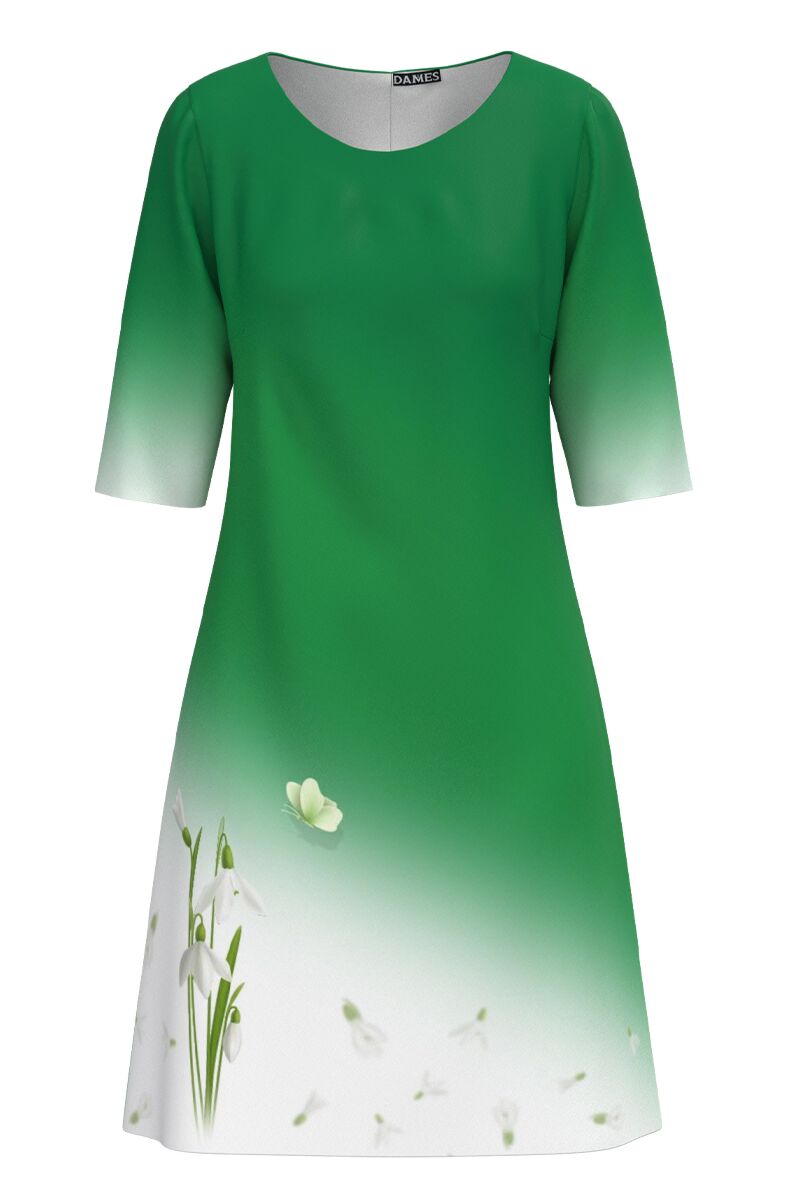 Rochie casual verde imprimata cu model Ghiocei  CMD3905