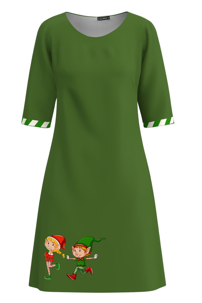 Rochie DAMES casual verde imprimata cu model Spridusi  