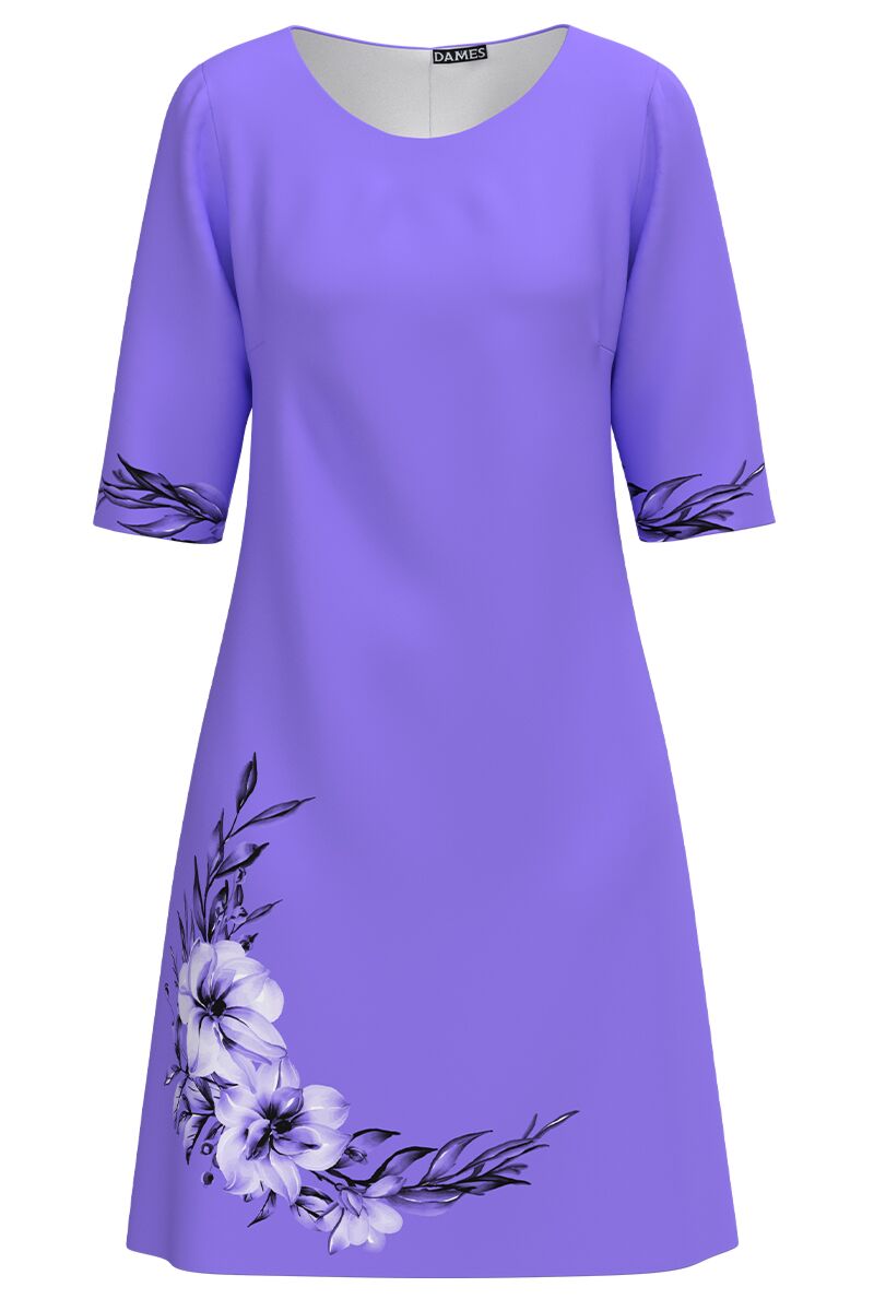 Rochie casual violet imprimata cu model floral CMD4982