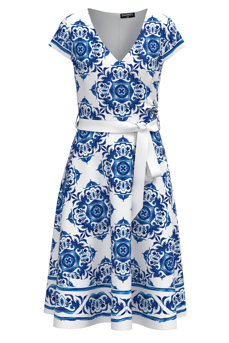 Rochie DAMES clos eleganta de vara cu imprimeu floral albastru 