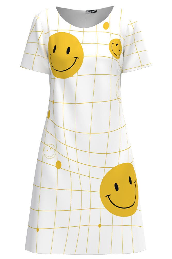 Rochie DAMES alba evazata imprimata cu model Emoji 