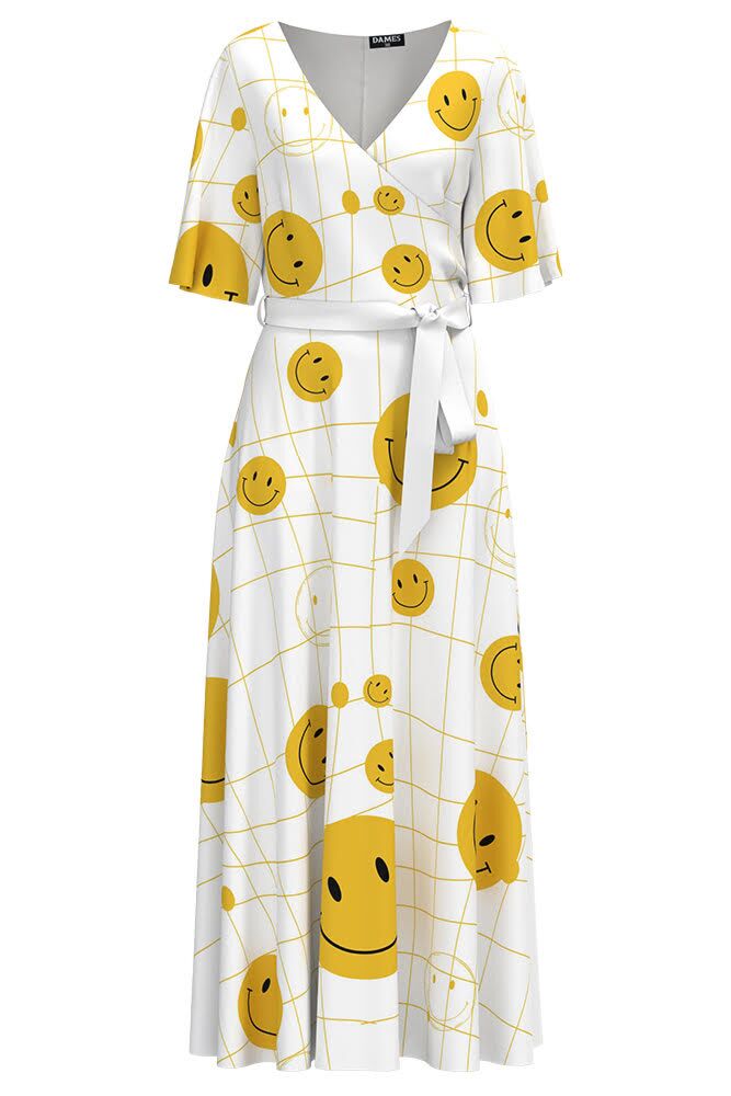 Rochie DAMES alba lunga eleganta de seara imprimata Emoji  