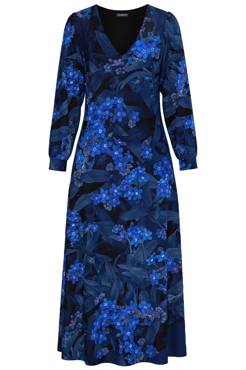 Rochie albastra eleganta cu maneca lunga imprimata floral  CMD4972
