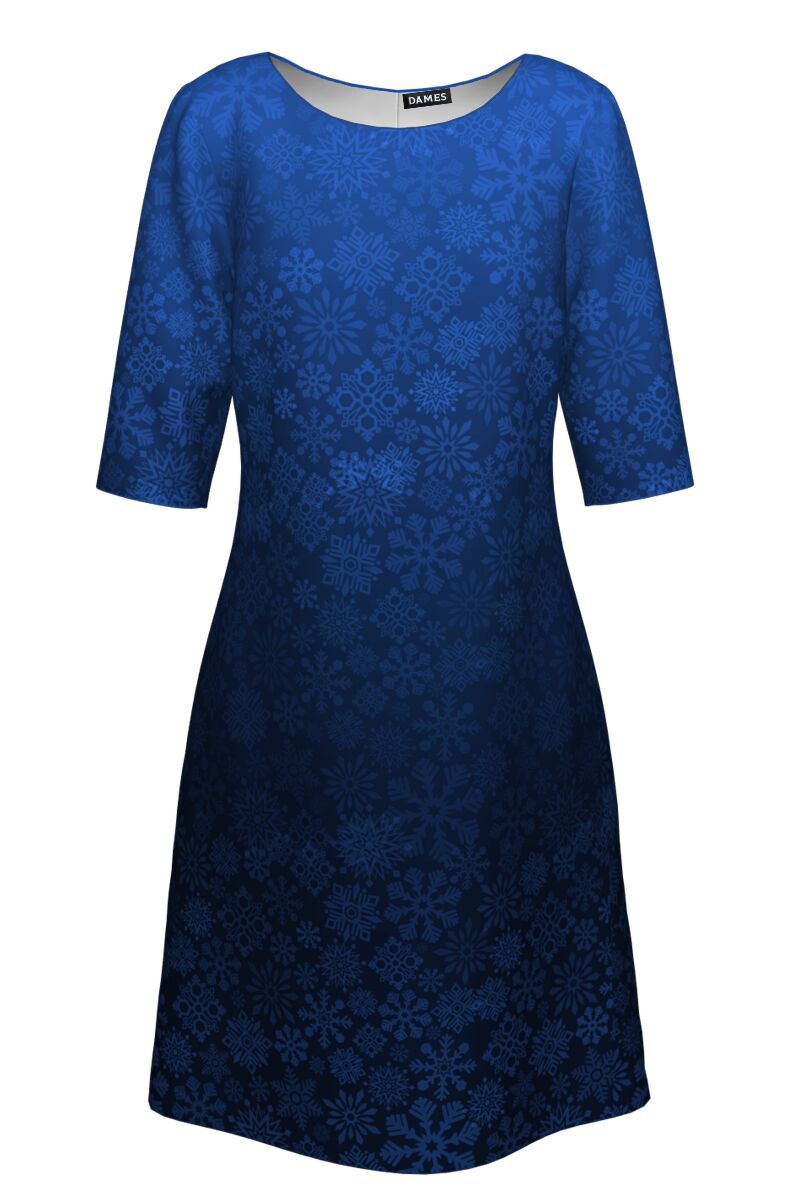 rochie DAMES casual albastra imprimata de Craciun