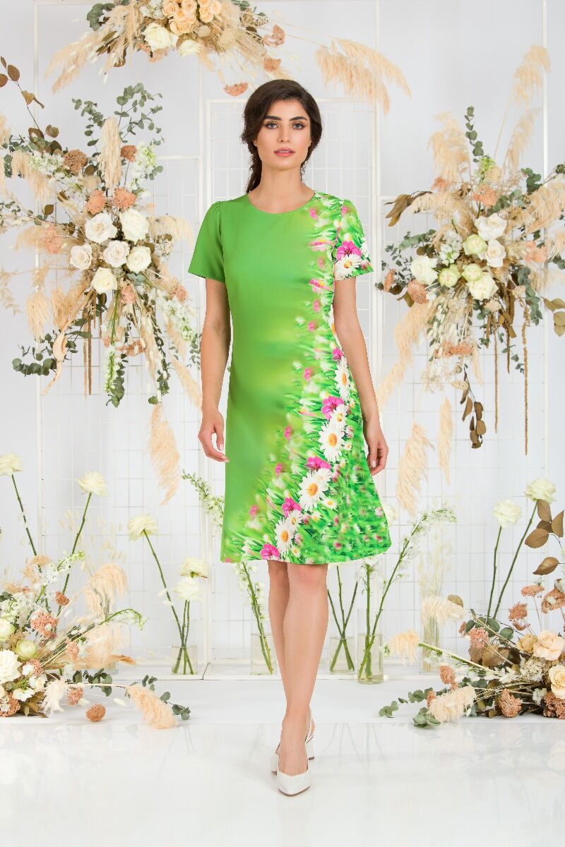rochie DAMES casual verde de vara imprimata floral