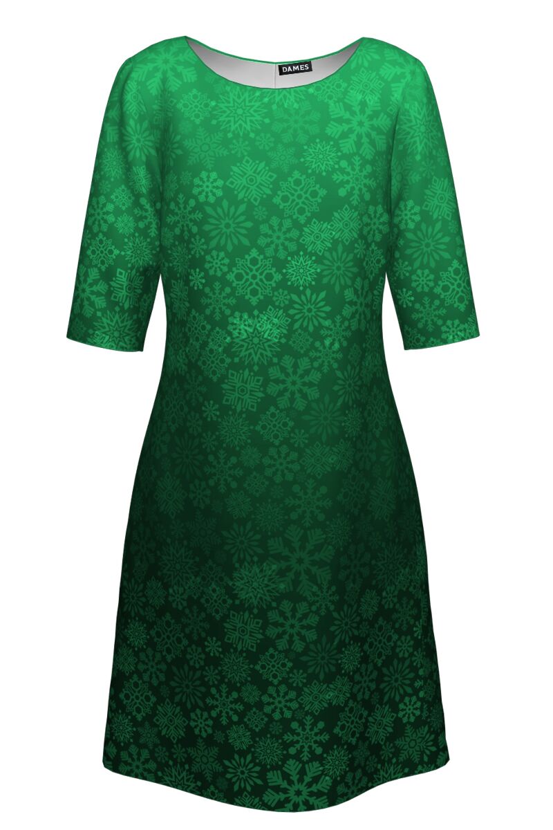 rochie DAMES cu maneca trei sferturi imprimata degrade verde de Craciun