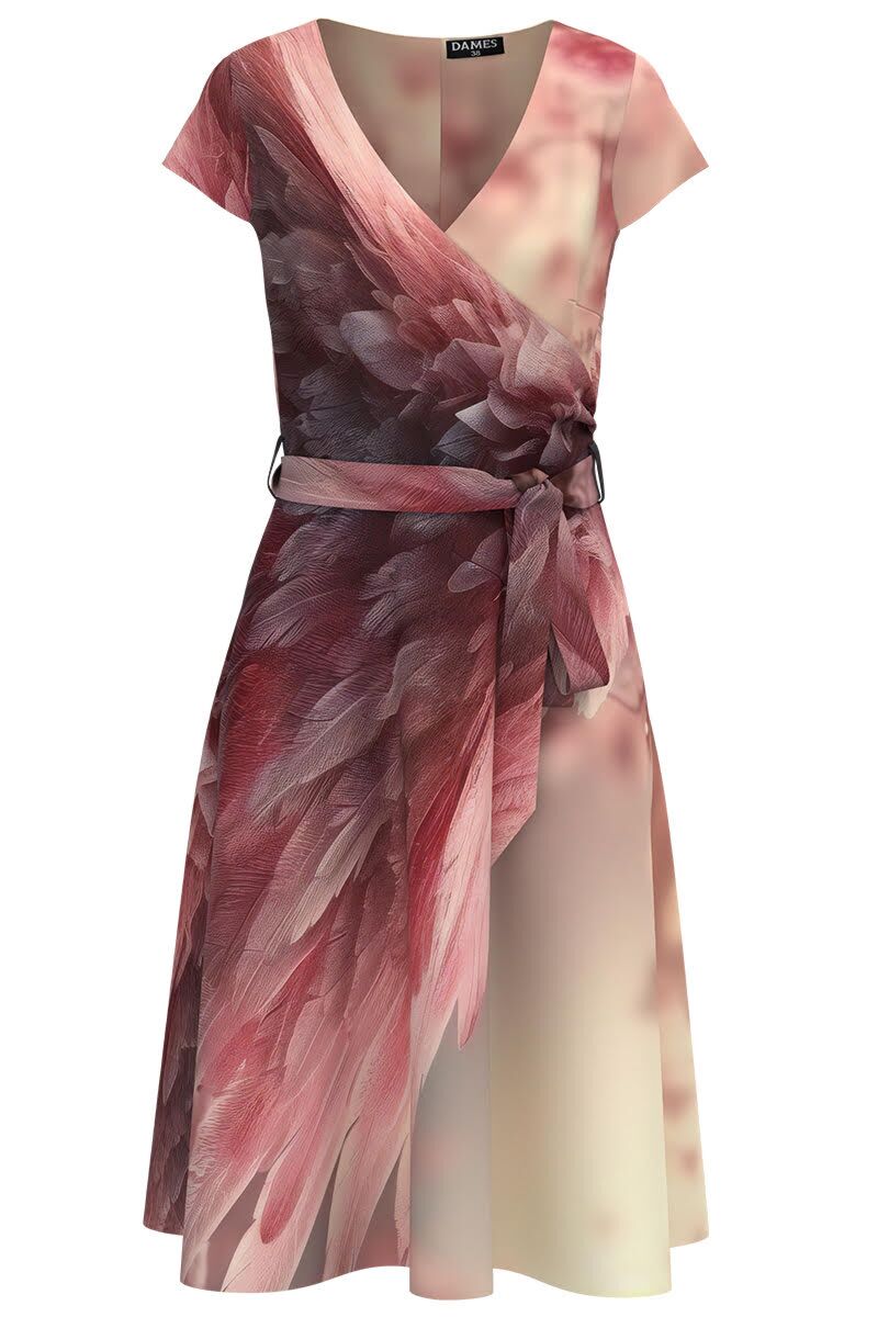Rochie eleganta de vara cu maneca scurta imprimata in nuante de roz   CMD4497