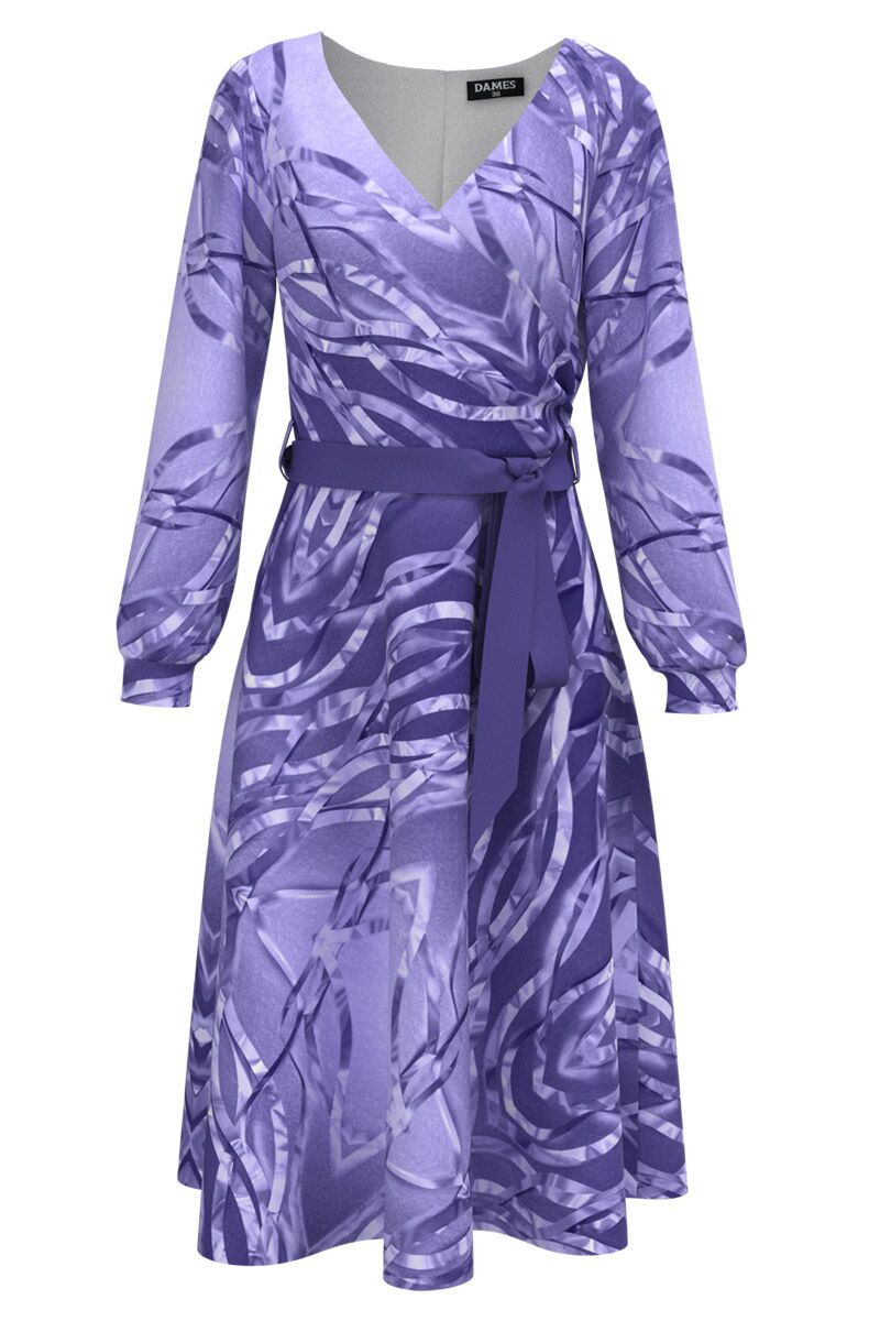 Rochie DAMES  eleganta in nuante lila cu maneca lunga si imprimeu abstract 