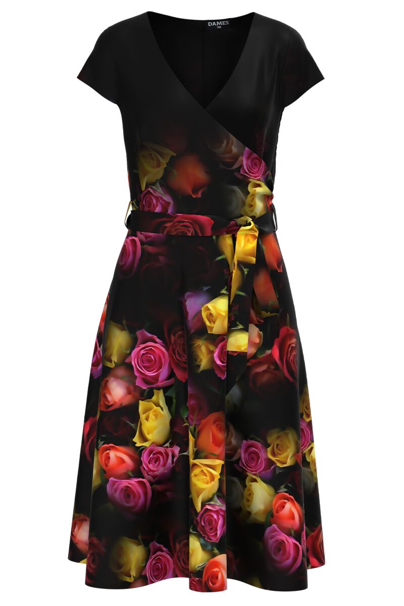Rochie eleganta neagra, de vara, cu si Trandafiri CMD807