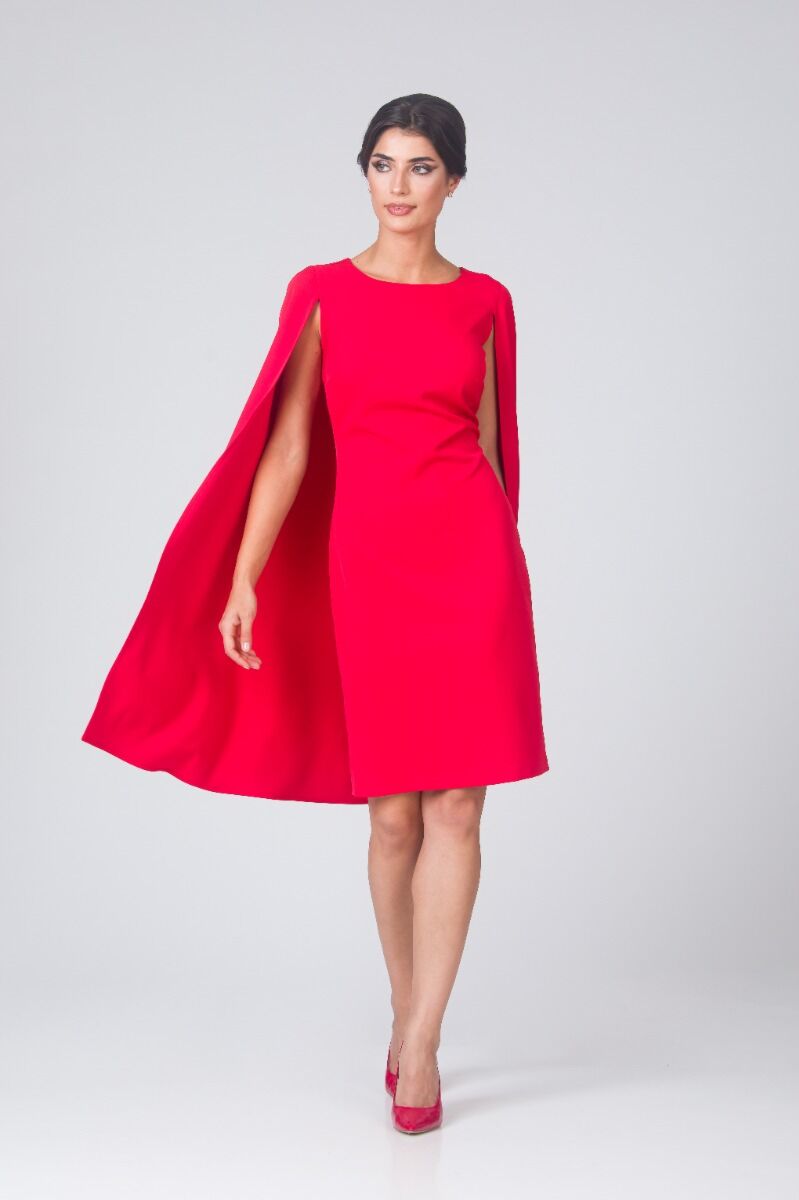 Rochie DAMES eleganta roșie cu pelerină
