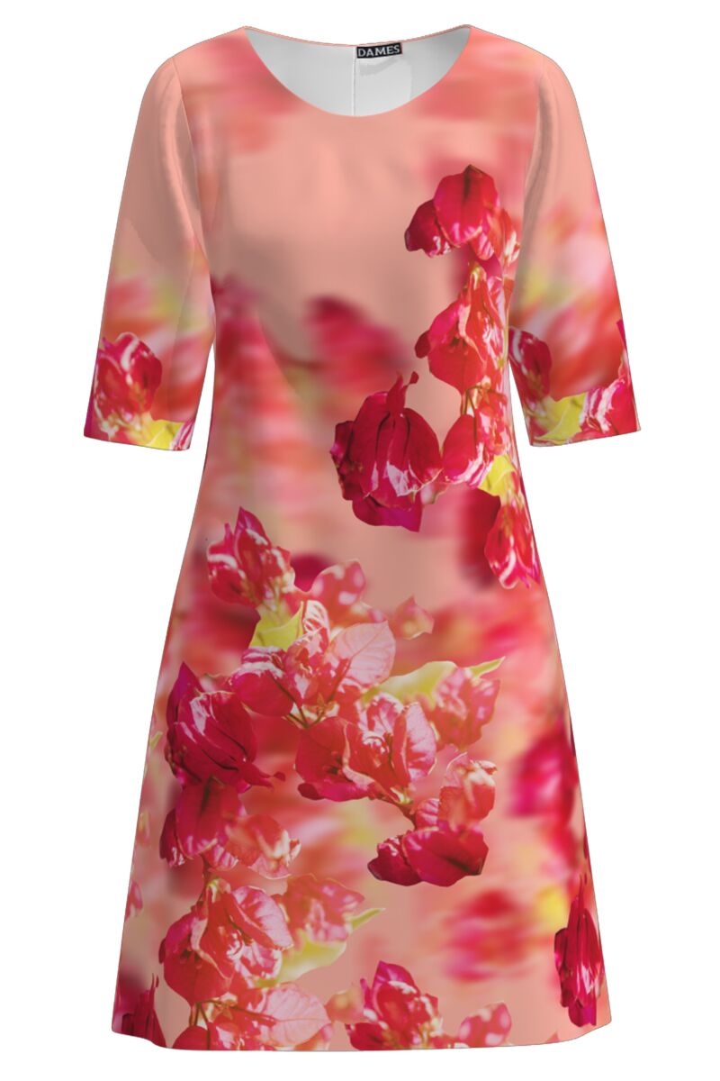 rochie DAMES rosu corai cu imprimeu floral