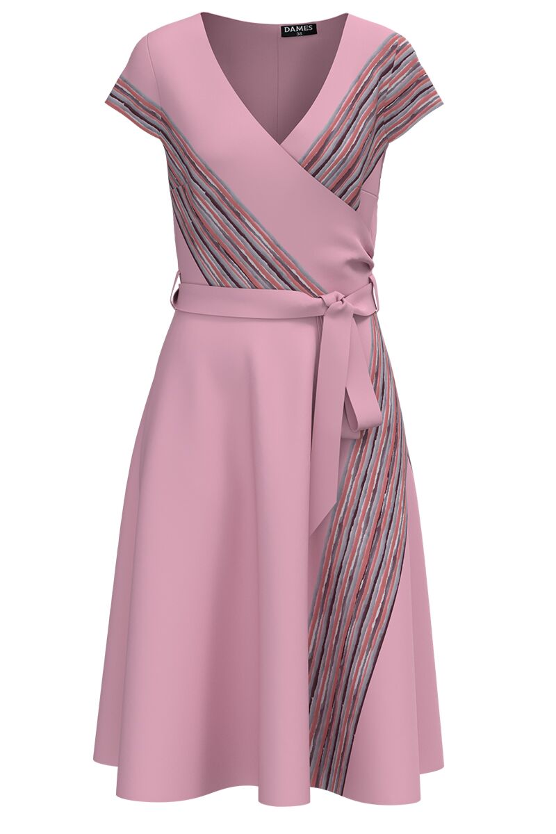 Rochie roz casual de vara cu maneca scurta imprimata cu model Grafic  CMD2726