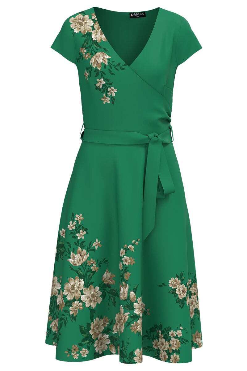 Rochie verde de vara cu maneca scurta imprimata cu model floral   CMD4237