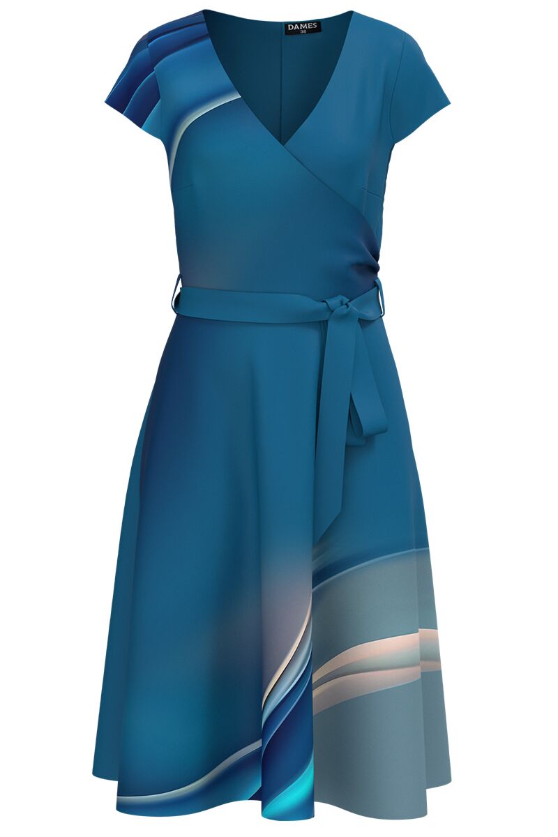 Rochie DAMES de vara albastra cu maneca scurta imprimata grafic 