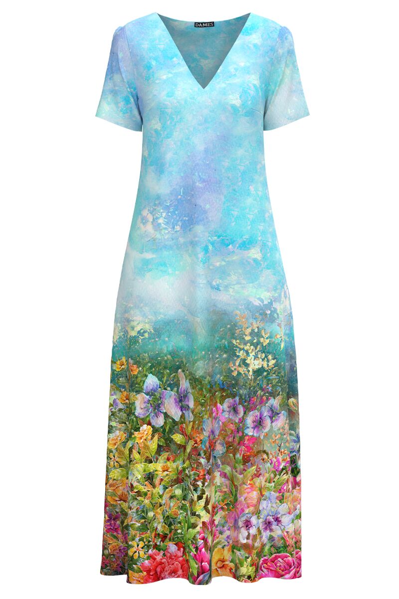 Rochie DAMES de vara lunga cu buzunare imprimata cu model floral multicolor  