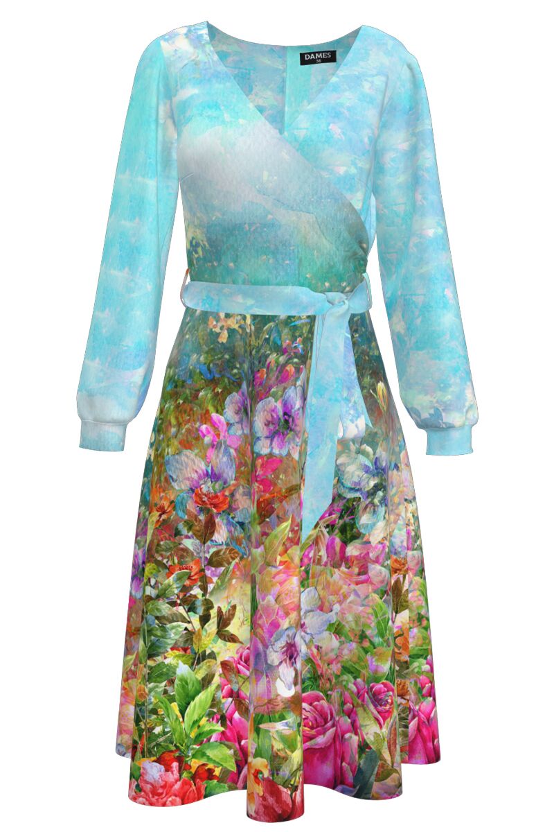 Rochie DAMES eleganta cu maneca lunga imprimata cu model floral multicolor