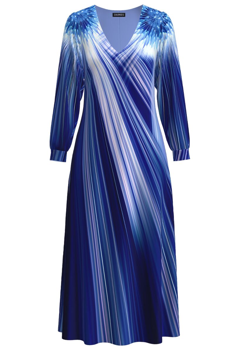 Rochie  DAMES eleganta cu maneca lunga imprimata in nuante de albastru