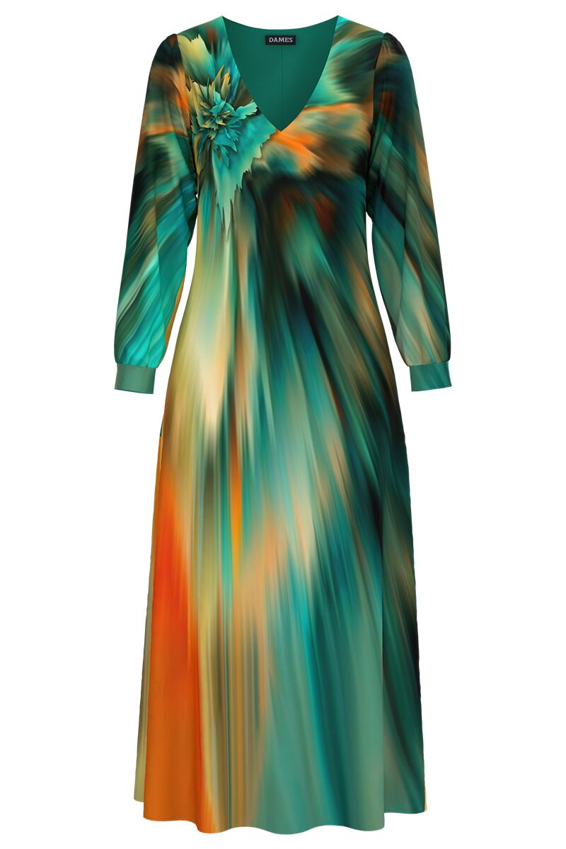 Rochie eleganta cu maneca lunga imprimata multicolor  CMD4658