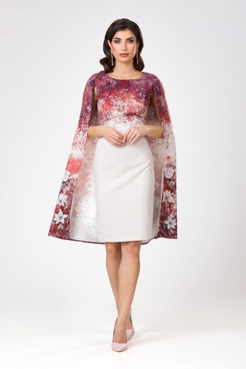 Rochie DAMES eleganta cu pelerina imprimata floral