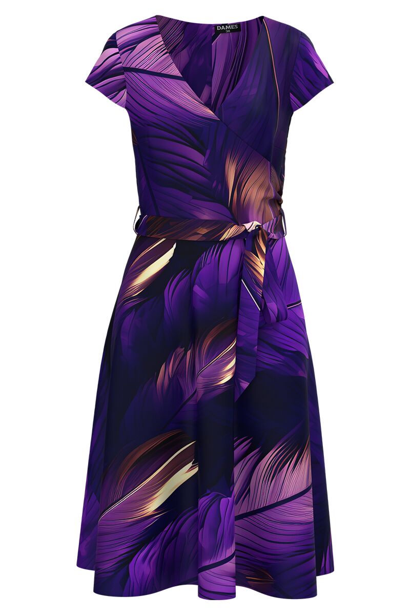 Rochie eleganta de vara cu maneca scurta imprimata albastru violet   CMD4353