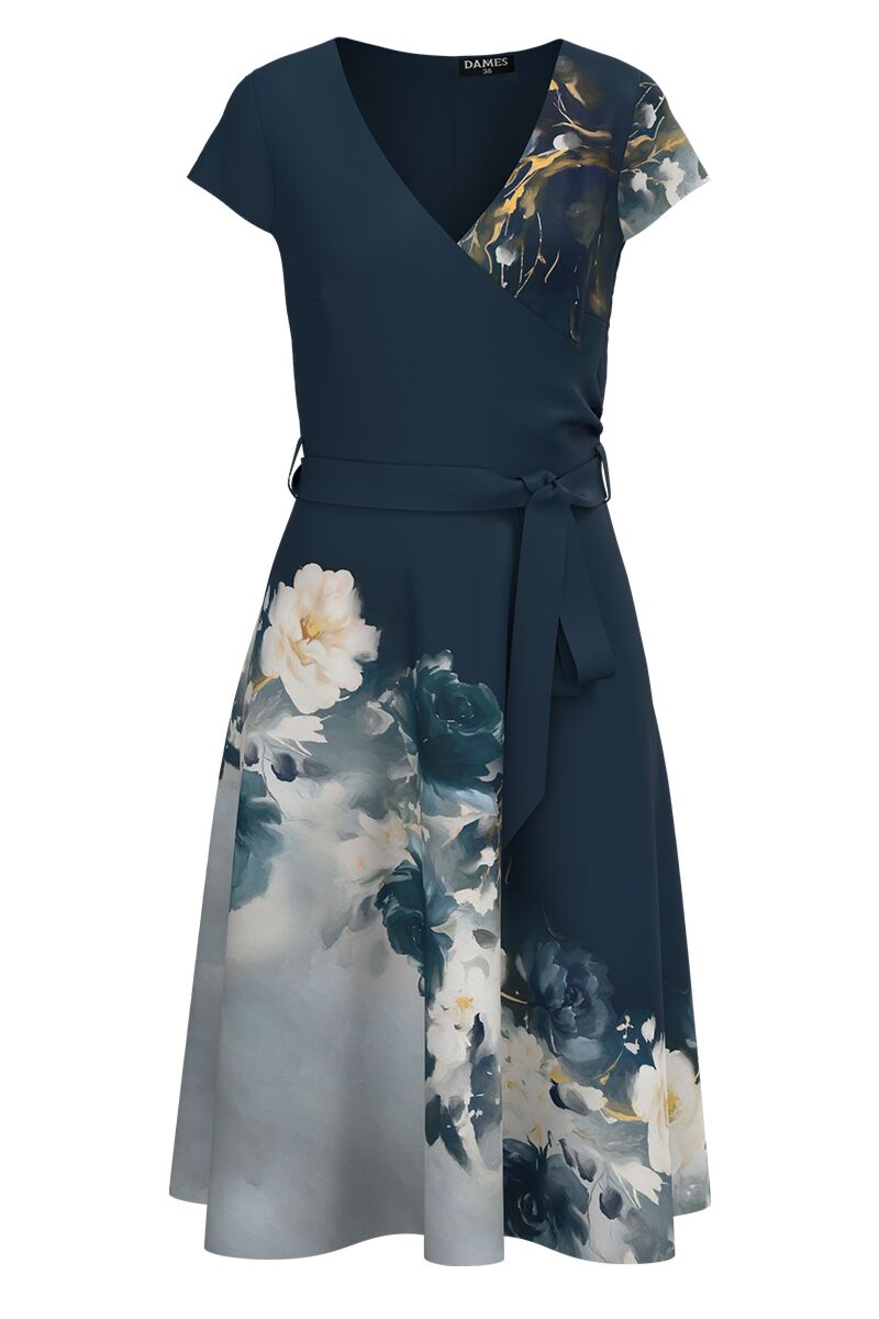 Rochie eleganta de vara cu maneca scurta imprimata cu model floral  CMD4589