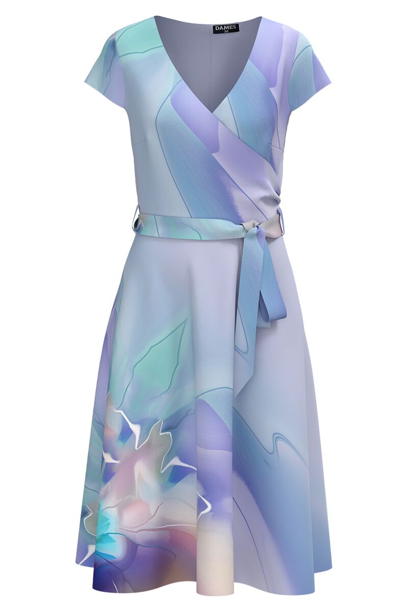 Rochie eleganta de vara cu maneca scurta imprimata in nuante de bleu   CMD4364