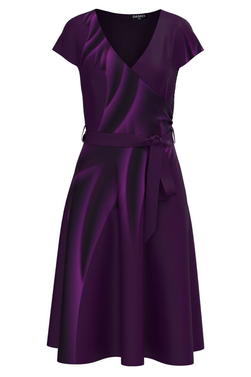 Rochie eleganta de vara cu maneca scurta imprimata in nuante de mov   CMD4341