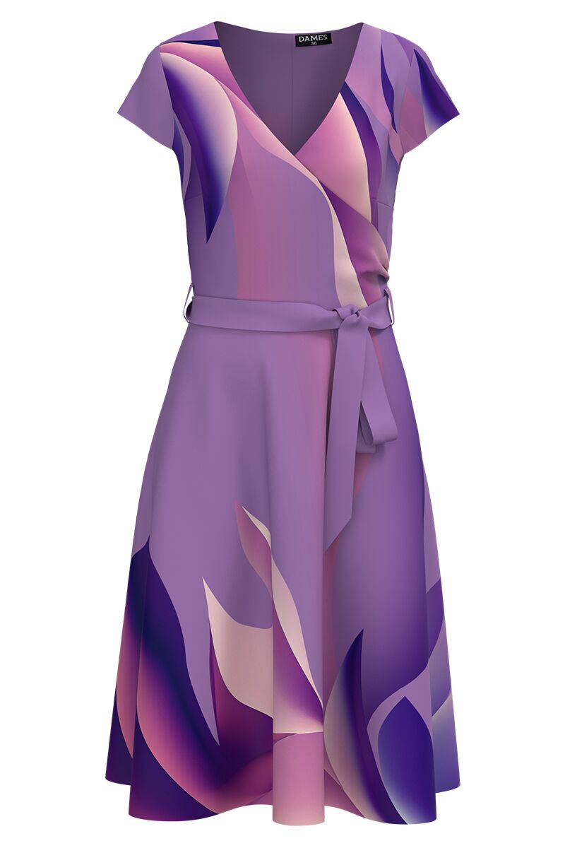 Rochie eleganta de vara cu maneca scurta imprimata in nuante de mov   CMD4354