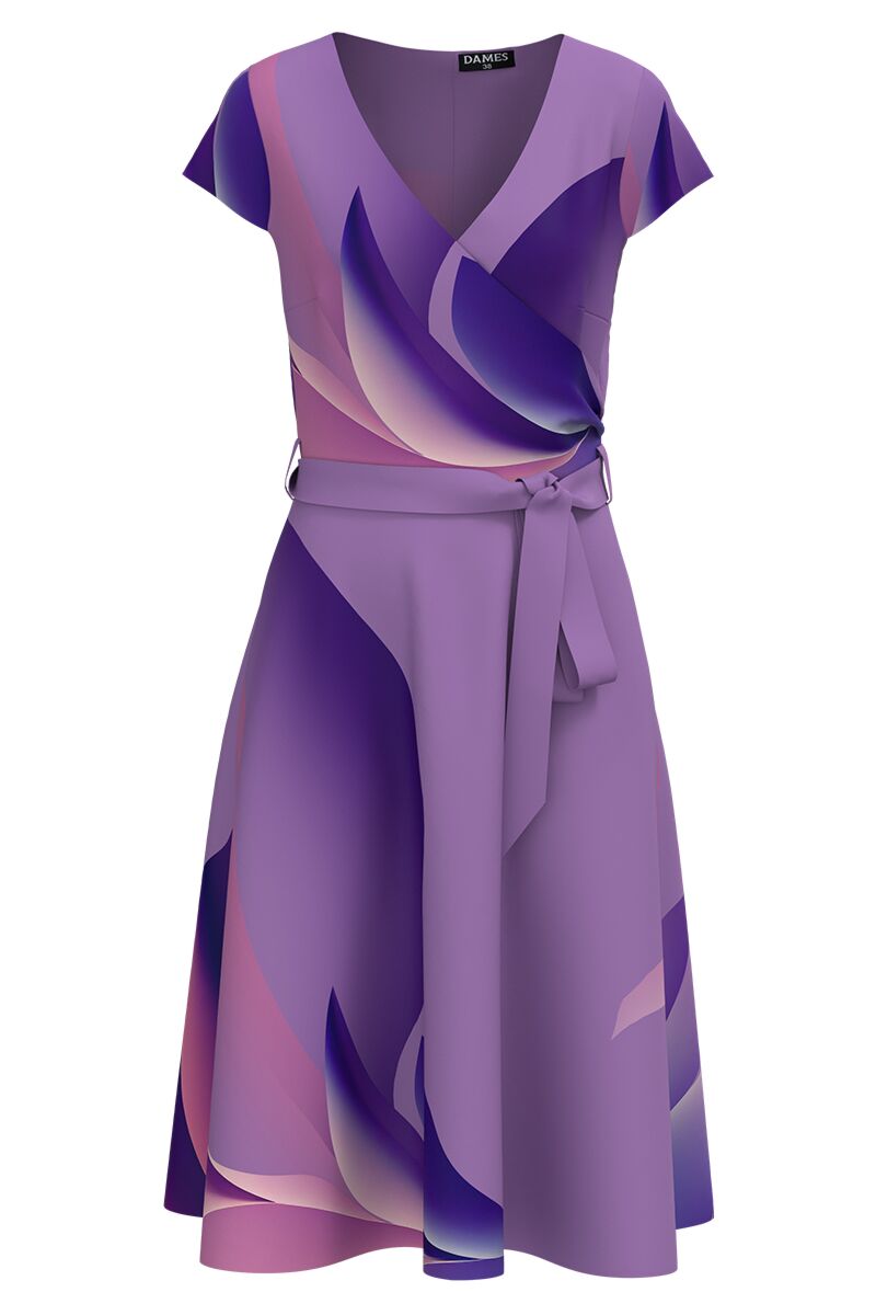 Rochie eleganta de vara cu maneca scurta imprimata in nuante violet  CMD4358