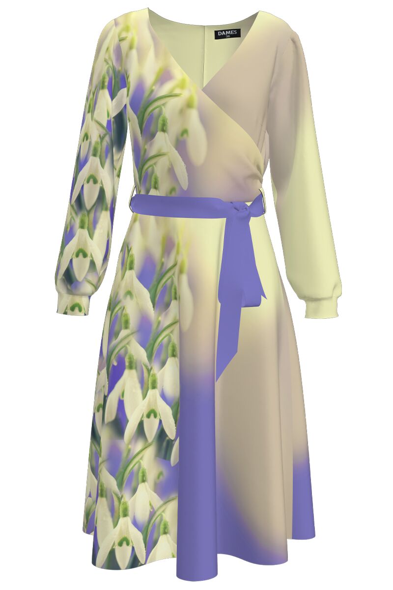 Rochie eleganta multicolora cu maneca lunga imprimata Ghiocei 